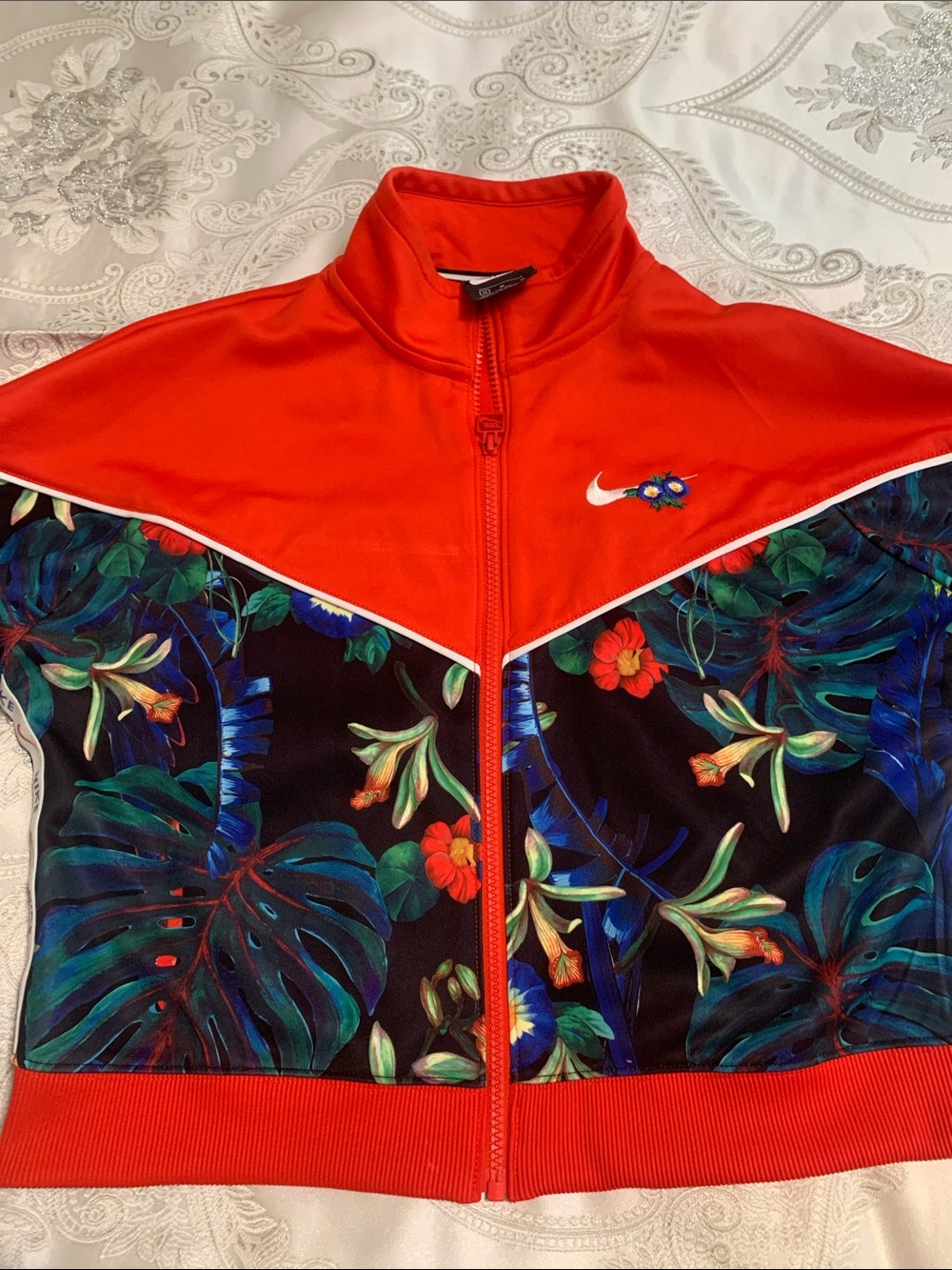 Nike Red Floral-Panel Women's Bomber Jacket